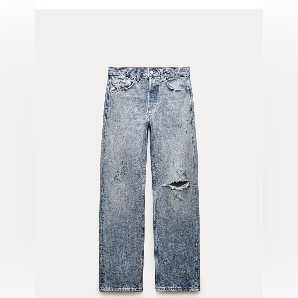 Zara women’s Relaxed Straight Leg Mid-Rise Jeans
